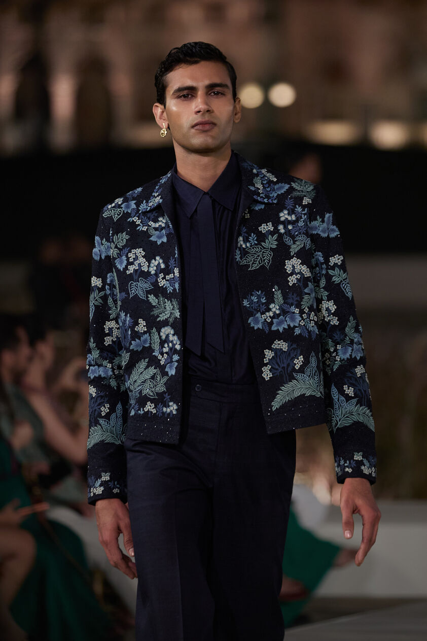 Jaskier Embroidered Silk Jacket Set - Navy Blue, Navy Blue, image 2